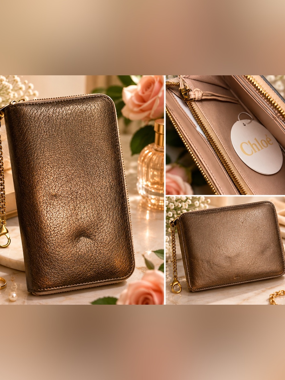 Vintage Chloé Zip-Around Wallet – Brown & Bronze Metallic Leather